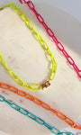 Neon enamel chain necklace with gold initials 