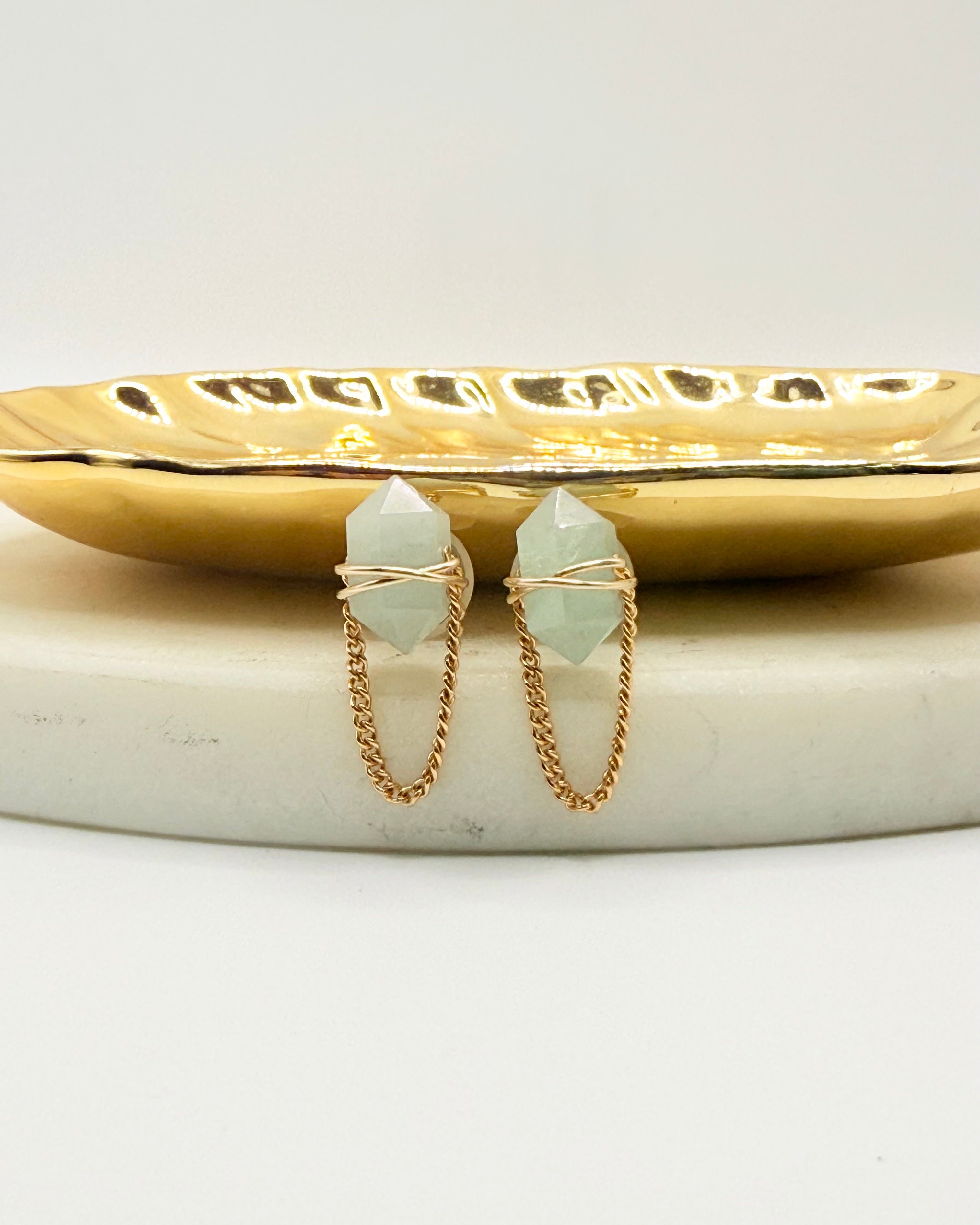 Gold Wire Wrapped Gemstone Studs