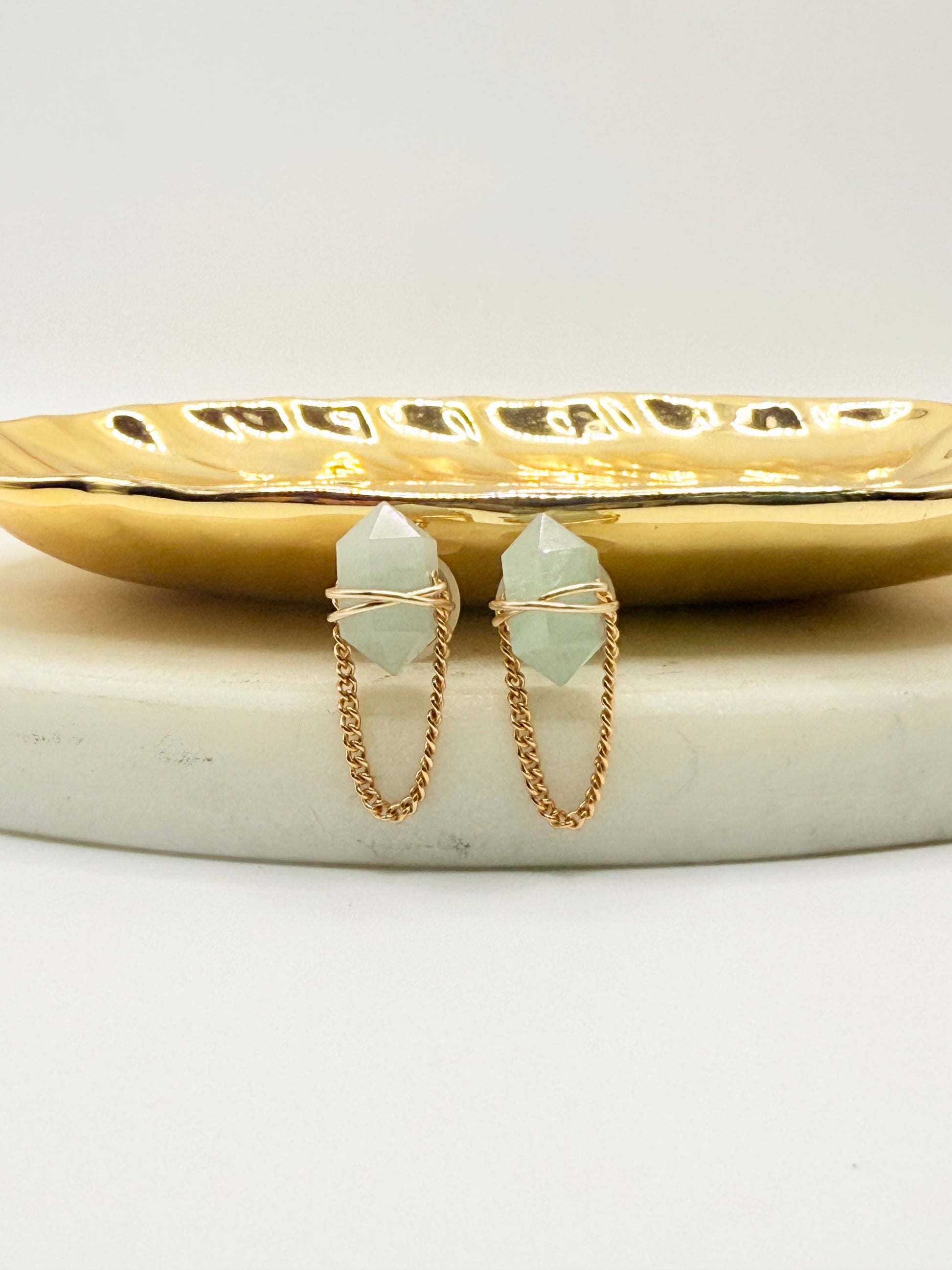 Gold Wire Wrapped Gemstone Studs