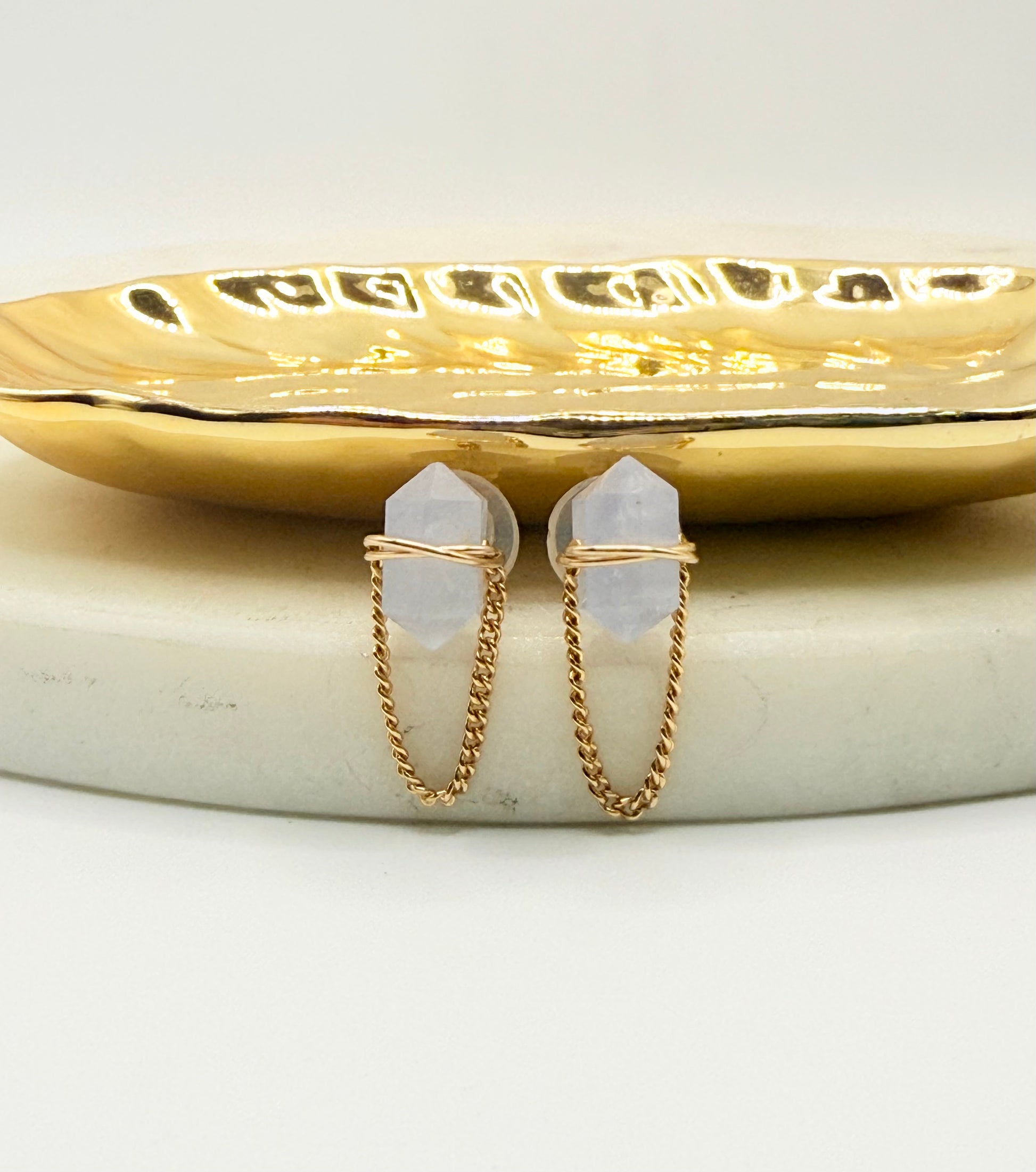 Gold Wire Wrapped Gemstone Studs
