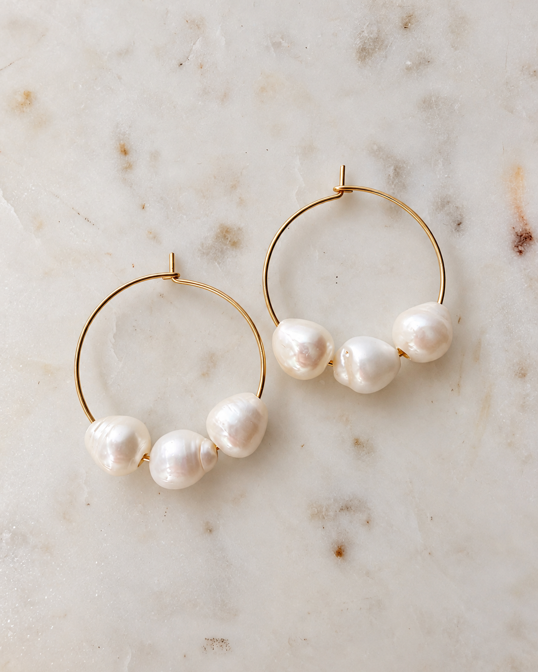Triple freshwater pearl 14k gold-filled hoop earrings