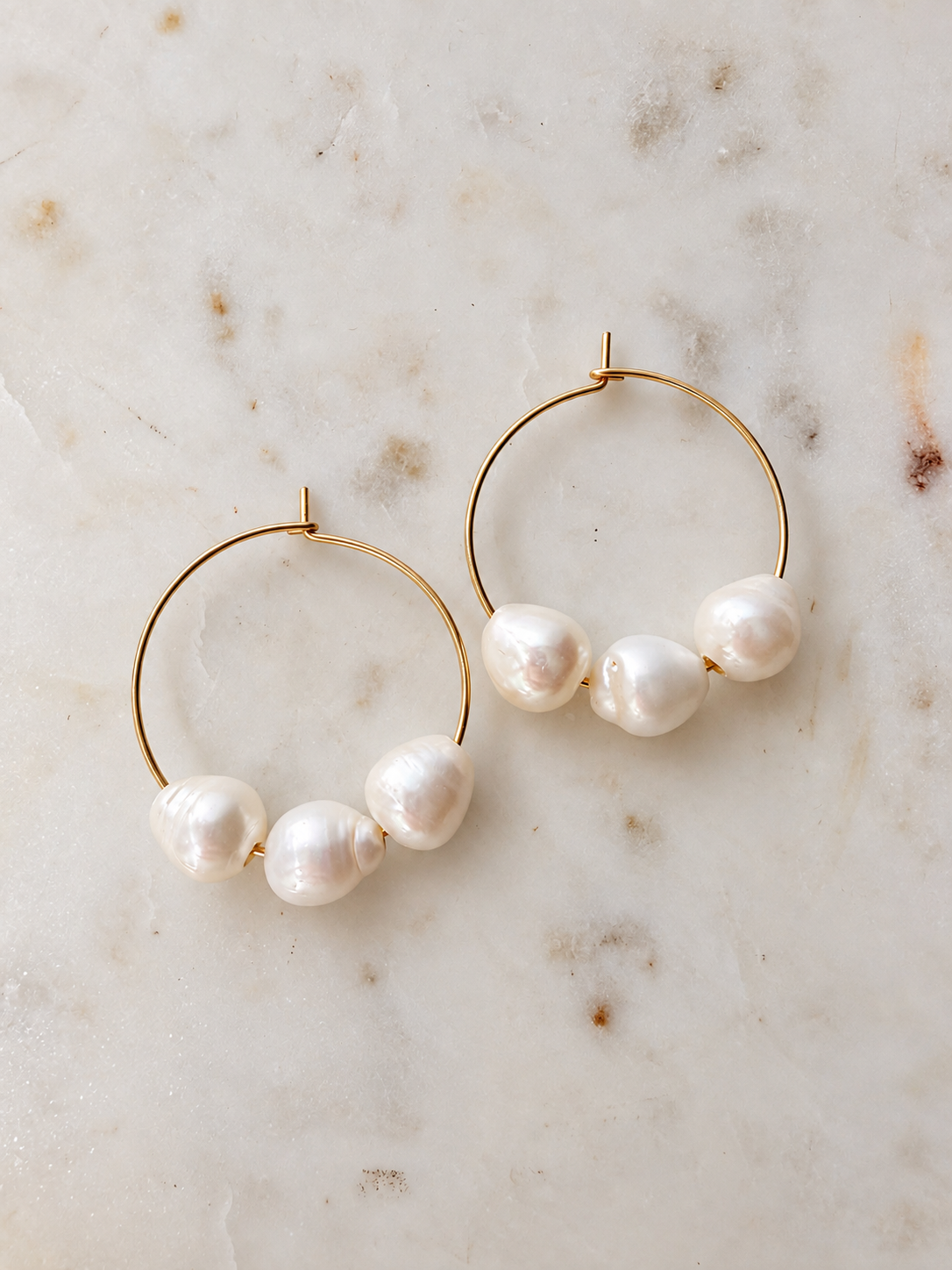 Triple freshwater pearl 14k gold-filled hoop earrings