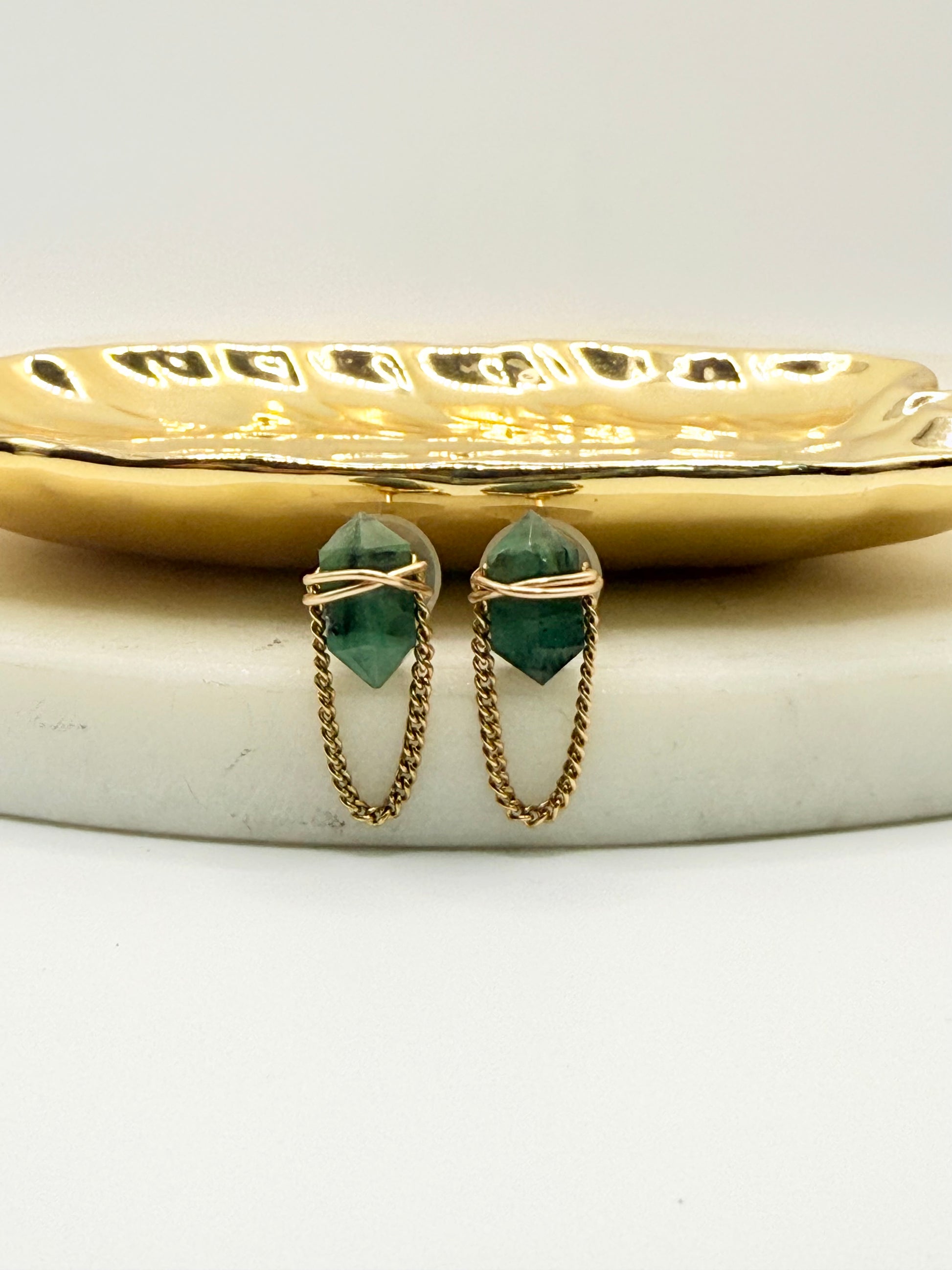Gold Wire Wrapped Gemstone Studs