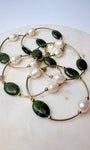Multiple Olivine jade and freshwater pearl gold-filled bracelets by Gypsy & Gem