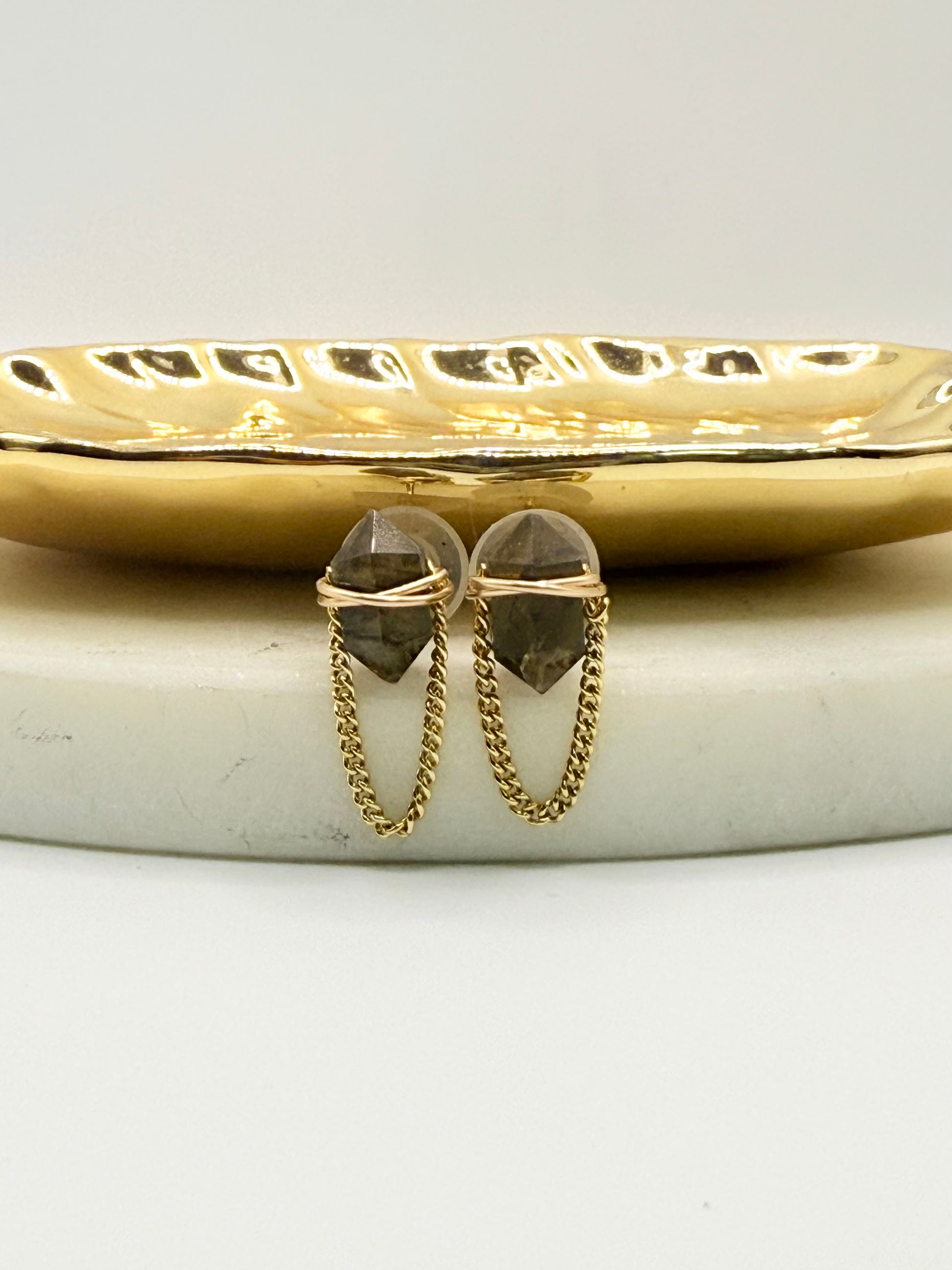 Gold Wire Wrapped Gemstone Studs