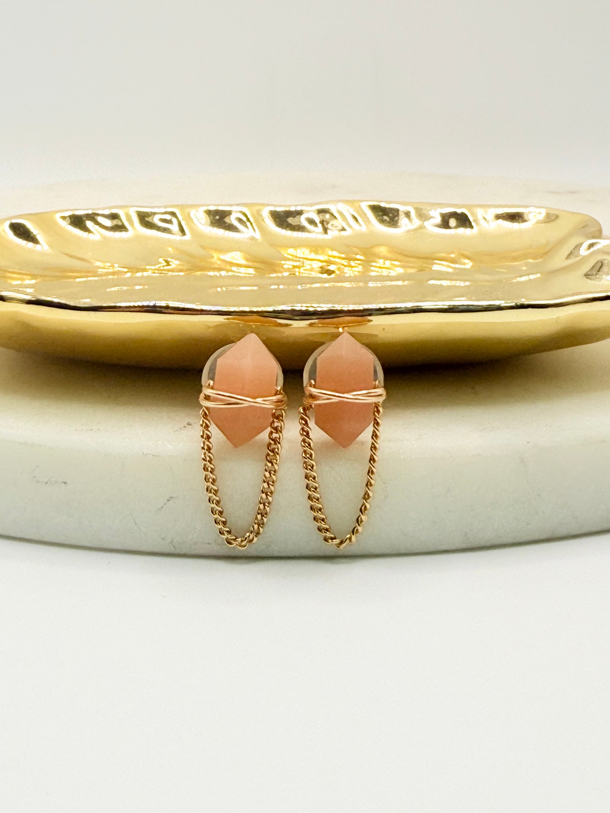 Gold Wire Wrapped Gemstone Studs