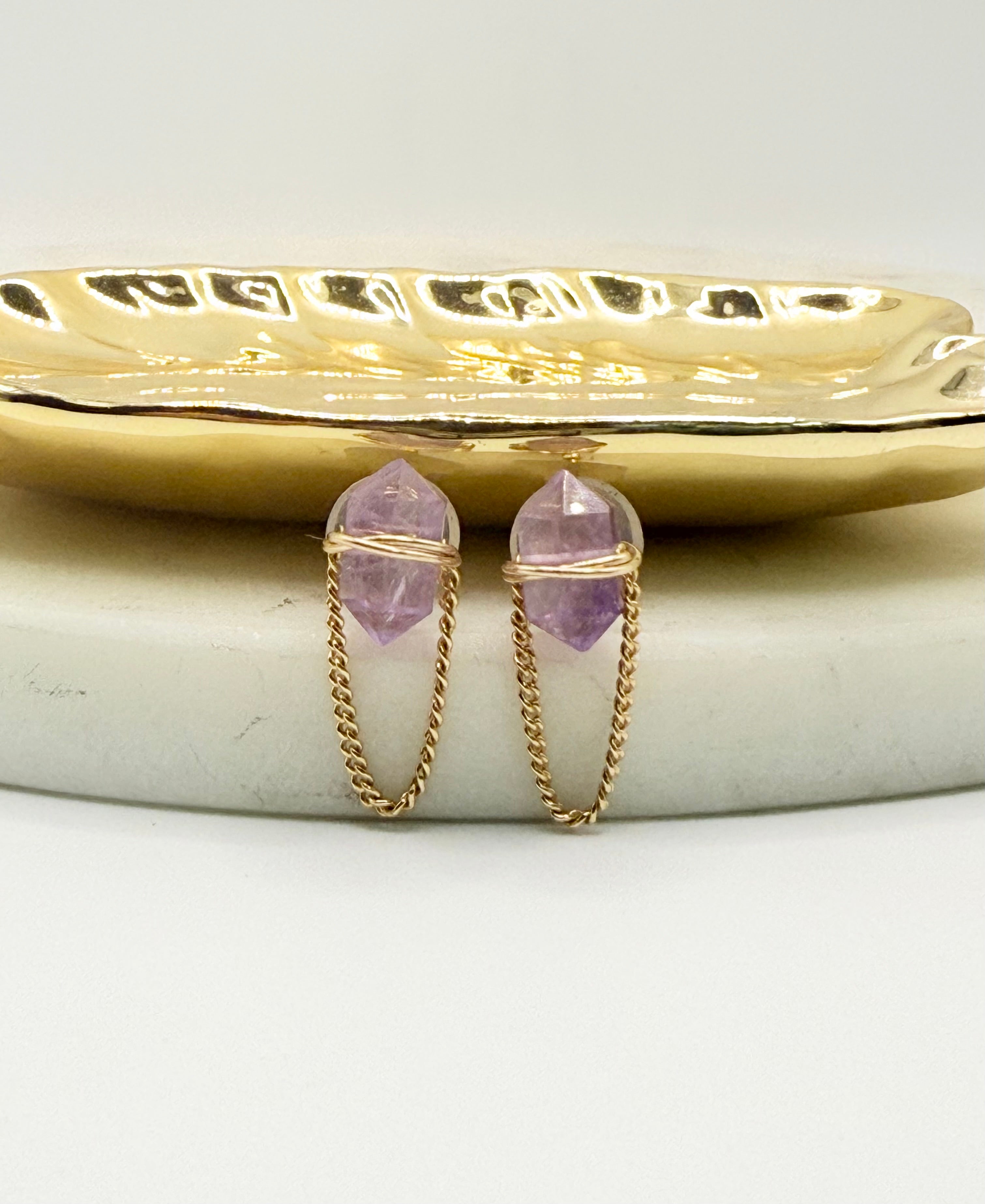 Gold Wire Wrapped Gemstone Studs