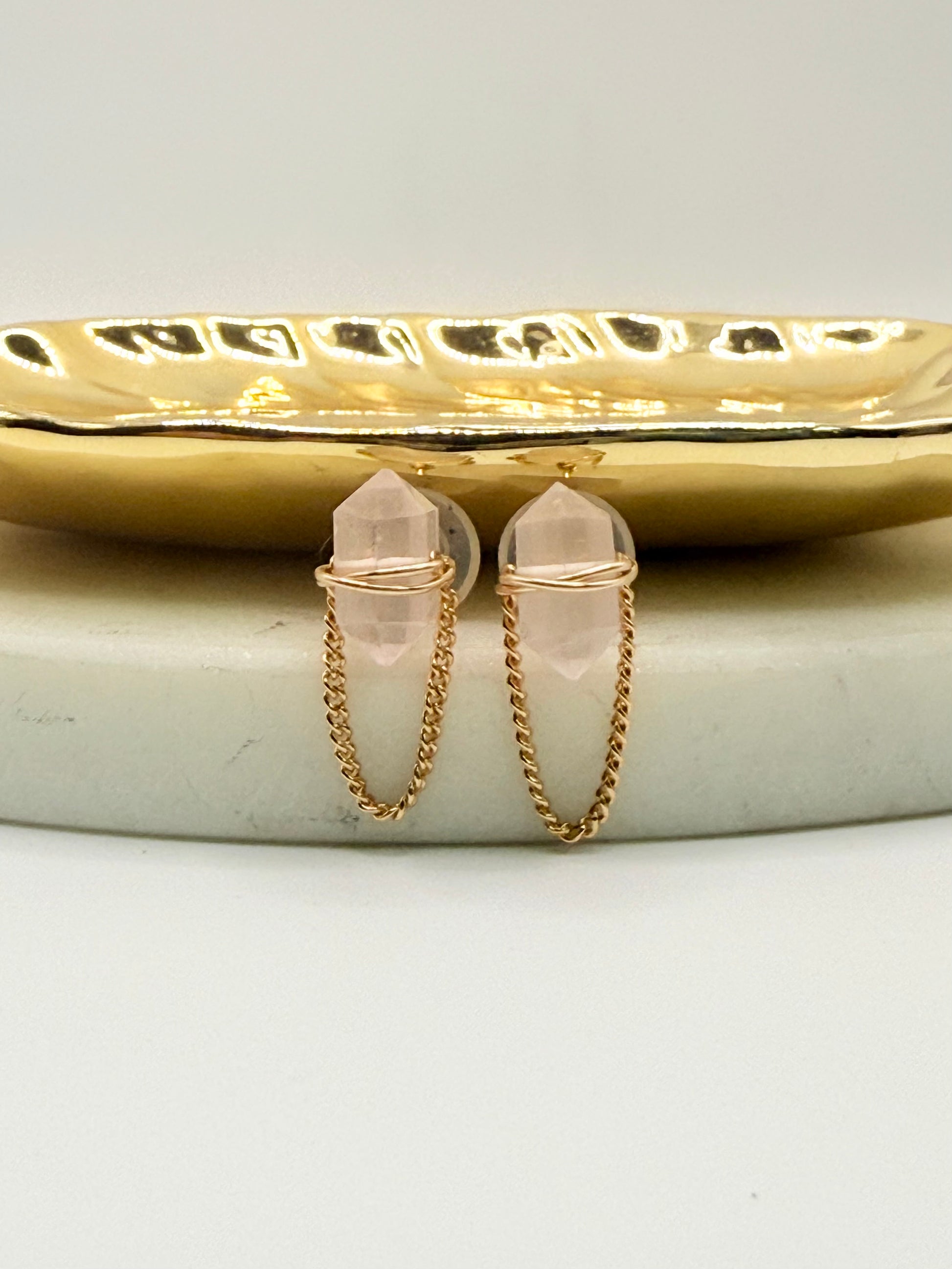 Gold Wire Wrapped Gemstone Studs