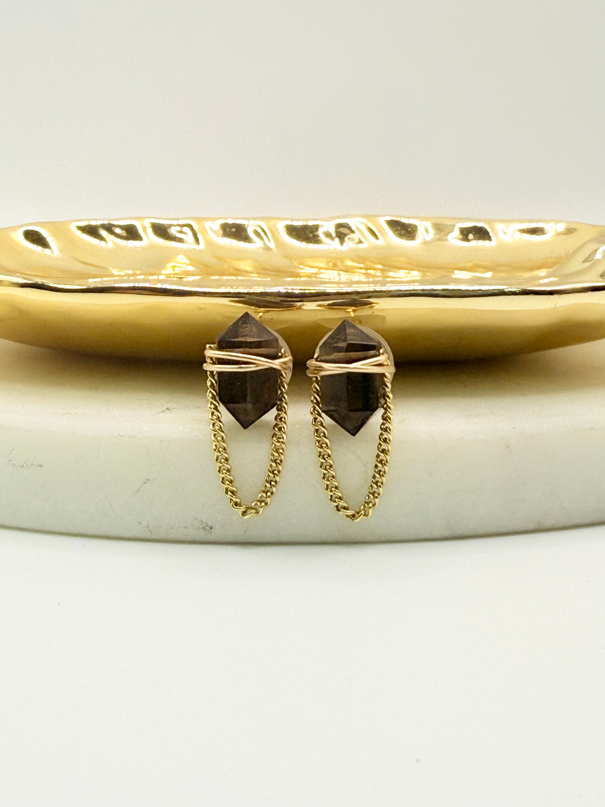 Gold Wire Wrapped Gemstone Studs